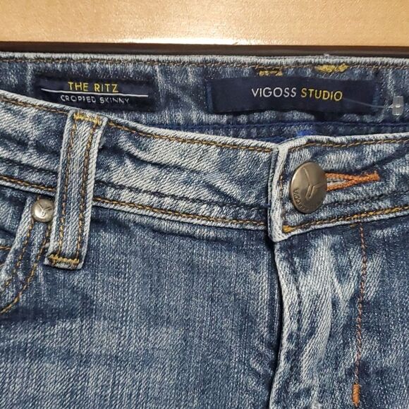 Vigoss Studio jeans women's size 7 / 8 blue The Ritz cropped skinny holes - Picture 7 of 16